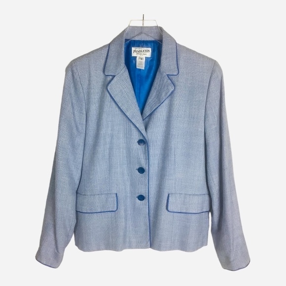 Pendleton Petite Women's Marled Wool Silk Blend Blue Career Blazer 12 NWOT - Picture 11 of 11